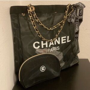 Chanel Black Mesh Tote Bag set